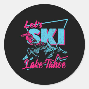 Vintage 80s 90s Skiing Clothes - Retro Lake Tahoe  Classic Round Sticker
