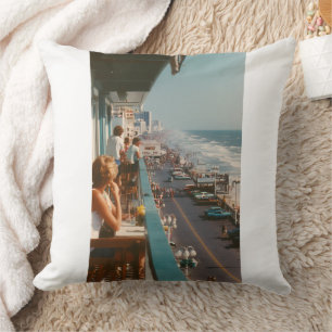 Vintage 80s Beach Boardwalk Graphic Tee - Retro Co Throw Pillow