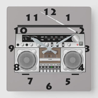 VINTAGE 80's CLASSIC RADIO TAPE PLAYER Square Wall Clock