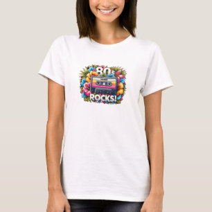 Vintage 80's music rocks cassette colourful T-Shirt