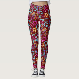 Vintage 80's Neon Light Pattern 01x4 DRed BG Leggings