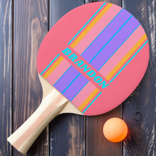 Vintage 80s Neon Sunrise Board Stripes with Name Ping Pong Paddle