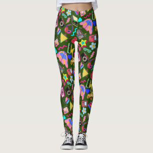 Vintage 80's Pattern 01.w DGreen BG Leggings