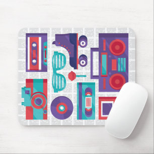Vintage 80s Retro Elements Grid Mouse Pad