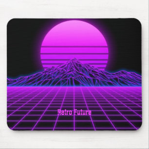 Vintage 80s Retrowave Mountain Scene Mouse Pad