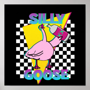 Vintage 80s Silly Goose Black Poster