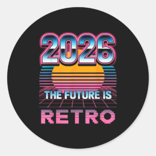 Vintage 80s Style Retro Happy New Year 2026  Classic Round Sticker