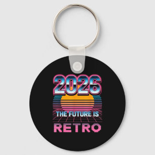 Vintage 80s Style Retro Happy New Year 2026 Keychain