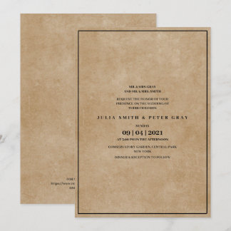 Vintage 80's Style Simple Brown paper Wedding Invitation
