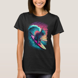 Vintage 80s Vaporwave Synthwave Retro Surfing Cat  T-Shirt