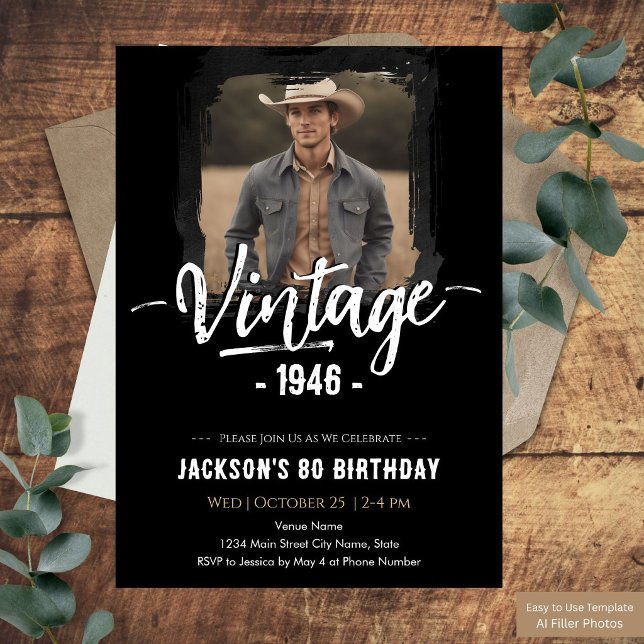 Vintage 80th Birthday  Invitation (Creator Uploaded)