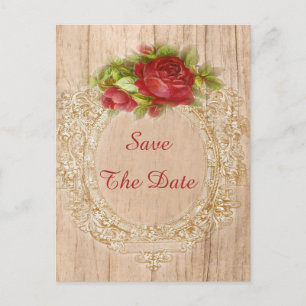 Vintage 80th Birthday Red Rose Wooden Frame Announcement Postcard