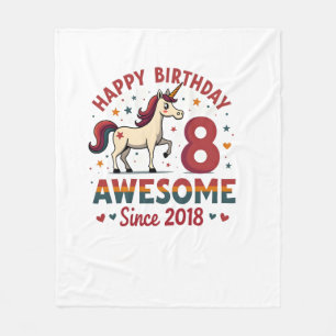 Vintage 8 Awesome Since 2018 Unicorn Birthday Rain Fleece Blanket