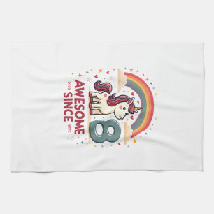 Vintage 8 Awesome Since 2018 Unicorn Birthday Rain Kitchen Towel
