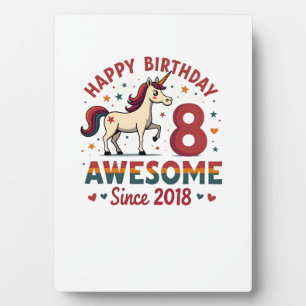 Vintage 8 Awesome Since 2018 Unicorn Birthday Rain Plaque
