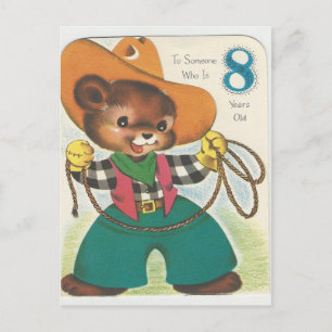 Vintage 8 Year Old Happy Birthday Bear Postcard