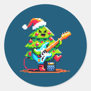 Vintage 8Bit Christmas Tree Musical Holiday Design Classic Round Sticker