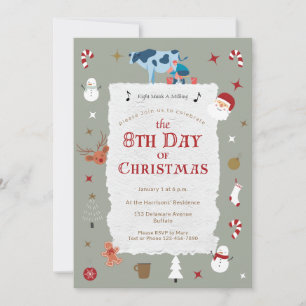 Vintage 8th Day Christmas New Year's Day Xmas Invitation