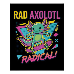 Vintage 90s Axolotl Skateboard Radical neoteny Poster