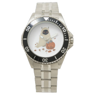 Vintage 90s Black Cat Pumpkin Halloween Spooky Watch