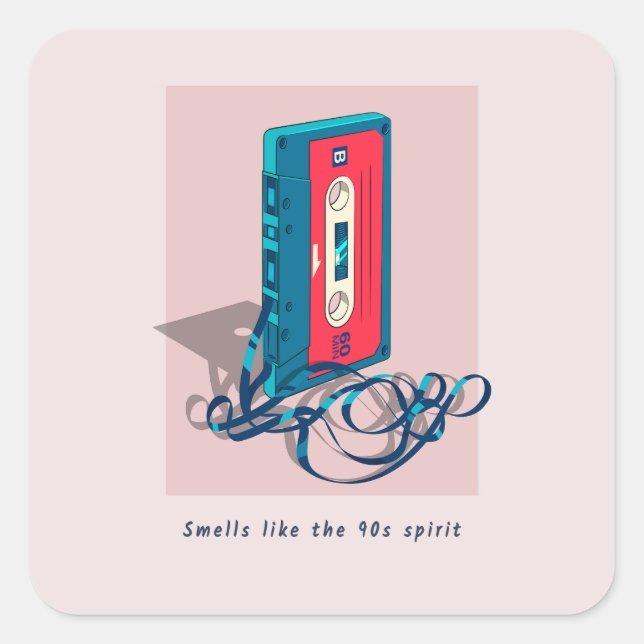 Vintage ’90s Cassette Tape Square Sticker (Front)