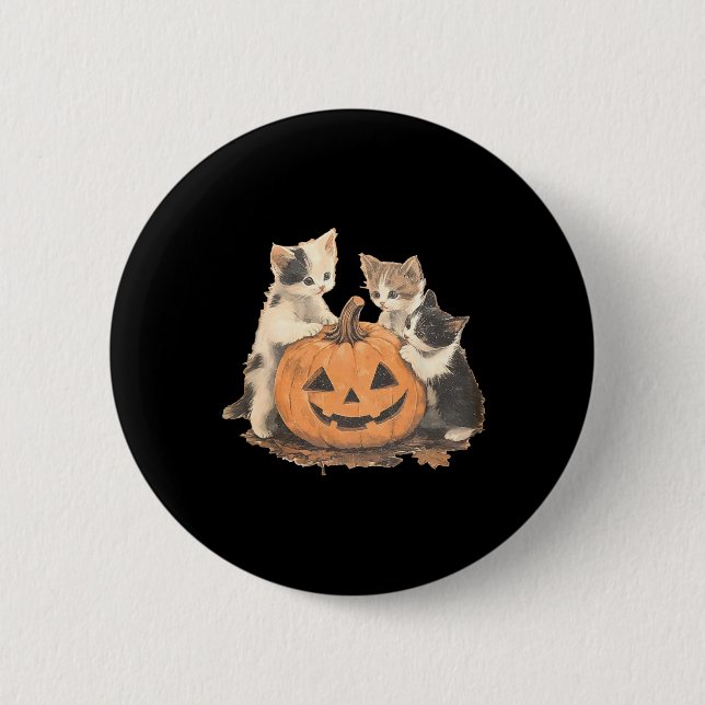 Vintage 90s Cat Halloween  2 Inch Round Button (Front)