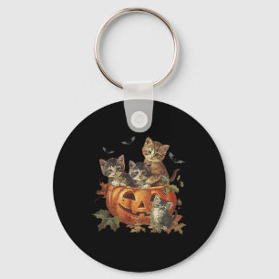 Vintage 90s Cat Halloween Pumpkin Cat Lover Spooky Keychain