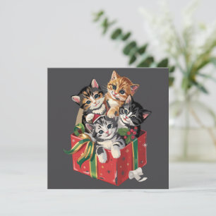 Vintage 90s Cat Lover Christmas Retro Cats Xmas Holiday Card