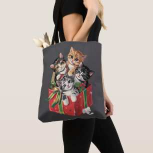 Vintage 90s Cat Lover Christmas Retro Cats Xmas Tote Bag