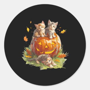 Vintage 90s Cat Pumpkin Halloween For Men Women Bo Classic Round Sticker