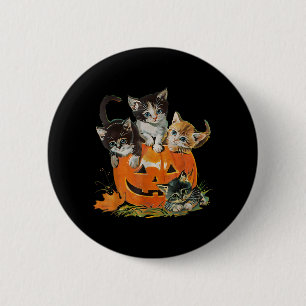 Vintage 90s Cat Pumpkin Halloween Retro Floral 2 Inch Round Button