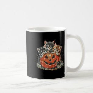 Vintage 90s Cat Pumpkin Halloween Retro Floral Sok Coffee Mug