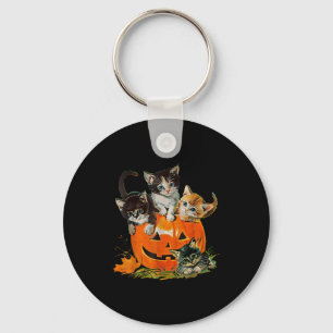 Vintage 90s Cat Pumpkin Halloween Retro Floral Sok Keychain