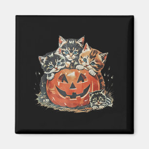 Vintage 90s Cat Pumpkin Halloween Retro Floral Sok Magnet