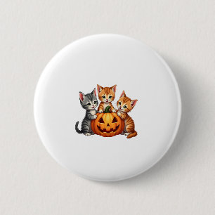 Vintage 90s Cat Pumpkin Halloween Retro Floral Spo 2 Inch Round Button