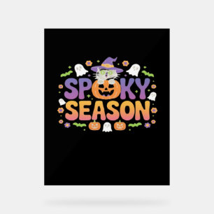 Vintage 90s Cat Pumpkin Halloween Retro Floral Spo Acrylic Sign