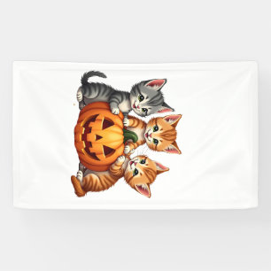 Vintage 90s Cat Pumpkin Halloween Retro Floral Spo Banner
