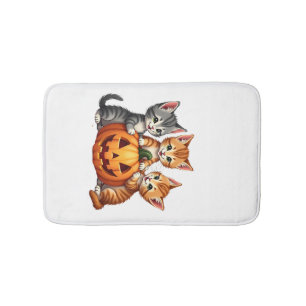 Vintage 90s Cat Pumpkin Halloween Retro Floral Spo Bath Mat
