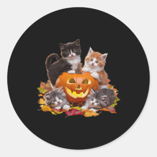 Vintage 90s Cat Pumpkin Halloween Retro Floral Spo Classic Round Sticker