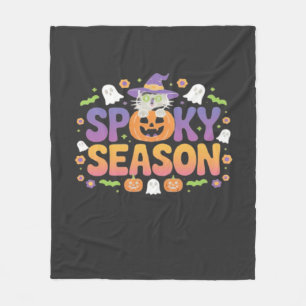 Vintage 90s Cat Pumpkin Halloween Retro Floral Spo Fleece Blanket