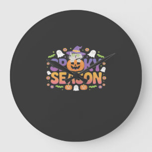 Vintage 90s Cat Pumpkin Halloween Retro Floral Spo Large Clock