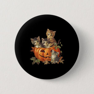 Vintage 90s Cat Retro Pumpkin Kittens Halloween Ca 2 Inch Round Button