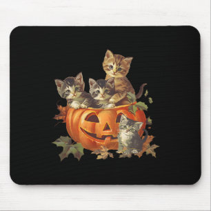 Vintage 90s Cat Retro Pumpkin Kittens Halloween Ca Mouse Pad