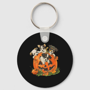 Vintage 90s Dog Retro Pumpkin Puppies Halloween Do Keychain