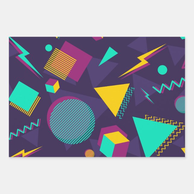 Vintage 90s Memphis-Style Pattern Wrapping Paper Sheet (Front)