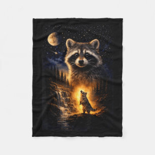Vintage 90s raccoon howling at the moon raccoon fleece blanket