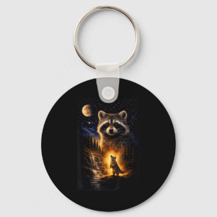 Vintage 90s raccoon howling at the moon raccoon keychain