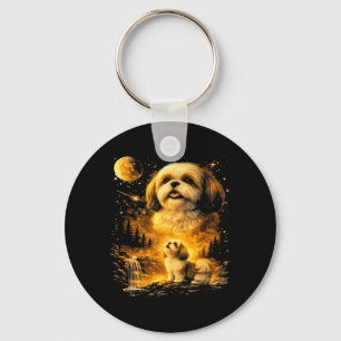 Vintage 90s Shih Tzu Howling at The Moon Funny Dog Keychain
