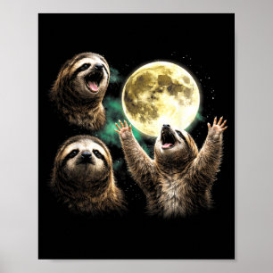 Vintage 90s Sloth Howling At The Moon Sloth Meme Poster