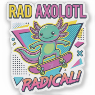 Vintage 90s style Axolotl Skateboard Rad neon